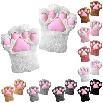 

1Pair Women Girls Cute Cat Kitten Paw Claw Warm Gloves Soft Anime Cosplay Plush for Halloween Party Accessories