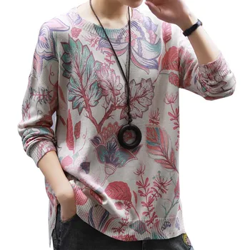 

Women Sweater Long Sleeve Loose Round Neck Printed Pullover Autumn Winter Knit Top TY53