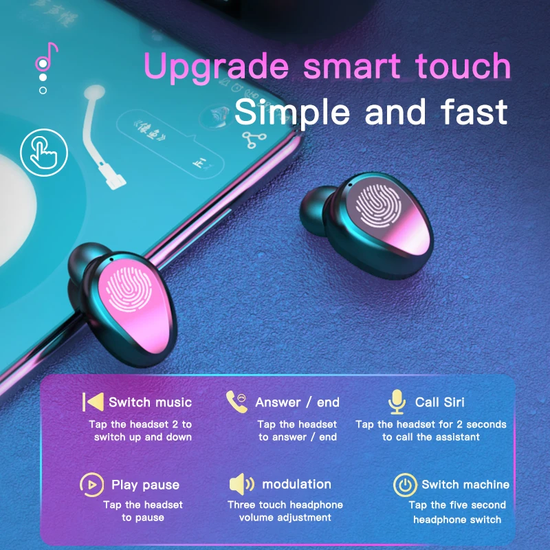 F9 6 TWS Bluetooth 5 0 Wireless Earphones Headphone Touch Control Earphones Stereo Sport Headset Gaming Auriculare