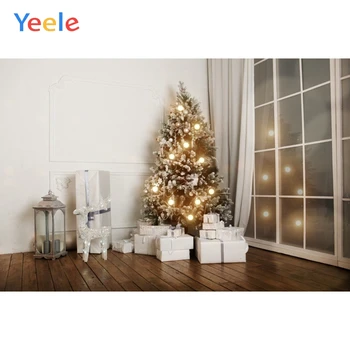 

Christmas Tree Window Curtain Wooden Floor Baby Birthday Backdrop Photography Custom Photographic Background For Photo Studio