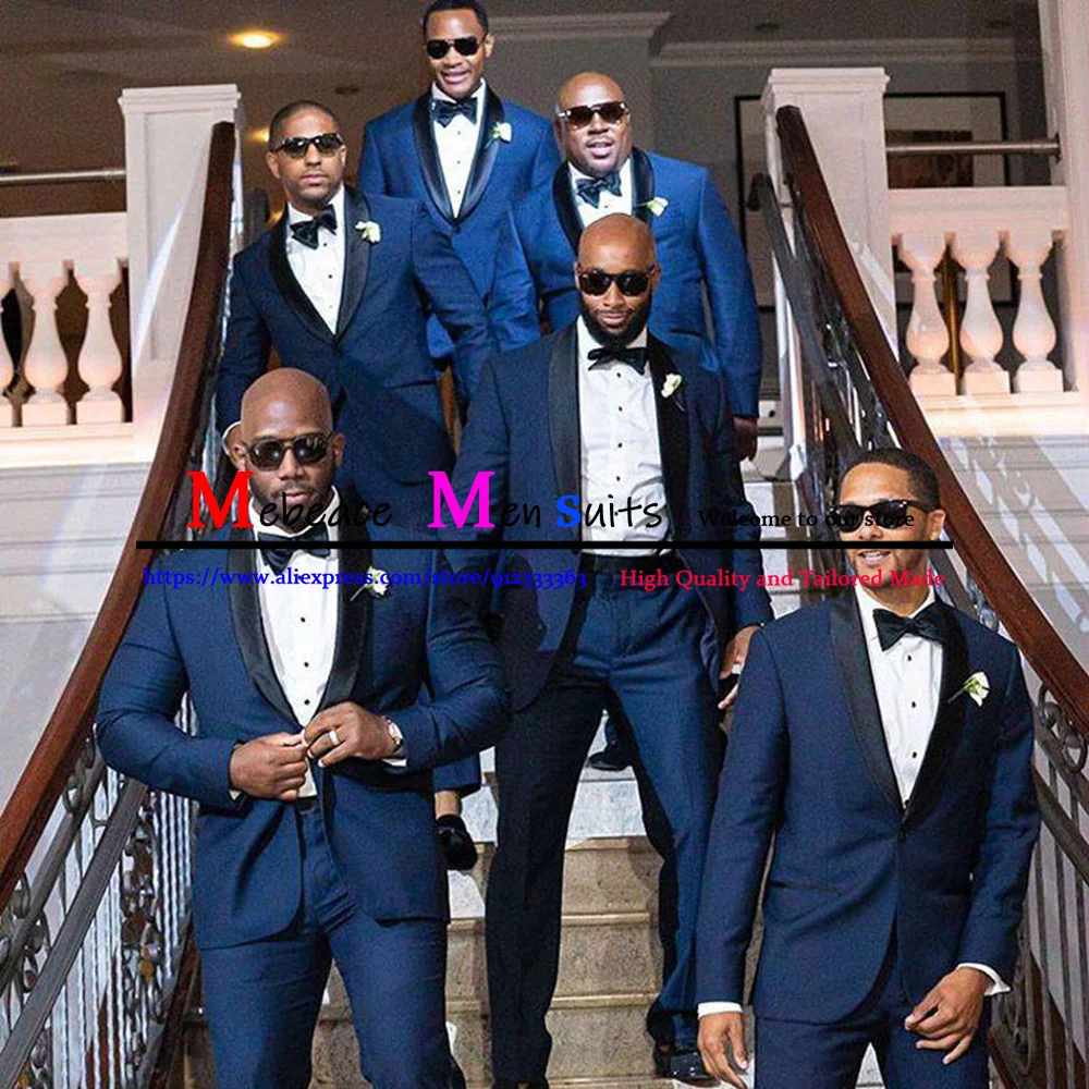 

Dark Blue Fashion Wedding Tuxedo Gentleman Prom Suits Business Slim Fit Shawl Lapel Groomsman Blazer 2 Pieces(Jacket+ Pants)