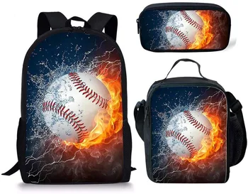 

Cool School Bags Set Primary Student Bookbags 3 Piece Set Water Baseball Backpack Children Lunch Box Pencil Bags for Boys Girls