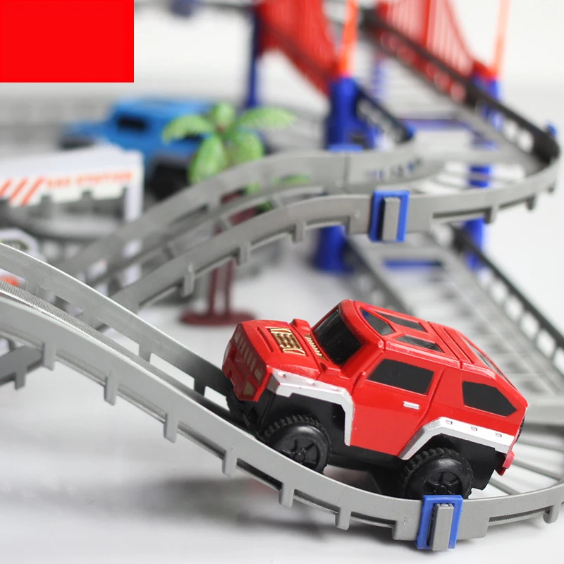 Ever-changing building block track DIY self-assembly electric high-speed track children's toy 8CM car