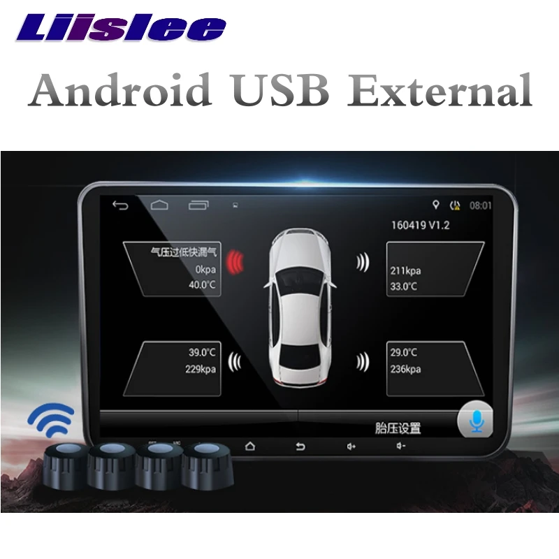 Liandlee TPMS Car Tire Pressure Accessories Monitoring System Display Sensors Android Navi Tyre Pressure Alarm USB External