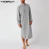 2022 Men's Sleep Robes Solid Color Cotton Long Sleeve Comfort Leisure Homewear O Neck Nightgown Mens Bathrobes INCERUN S-5XL 7 ► Photo 3/6