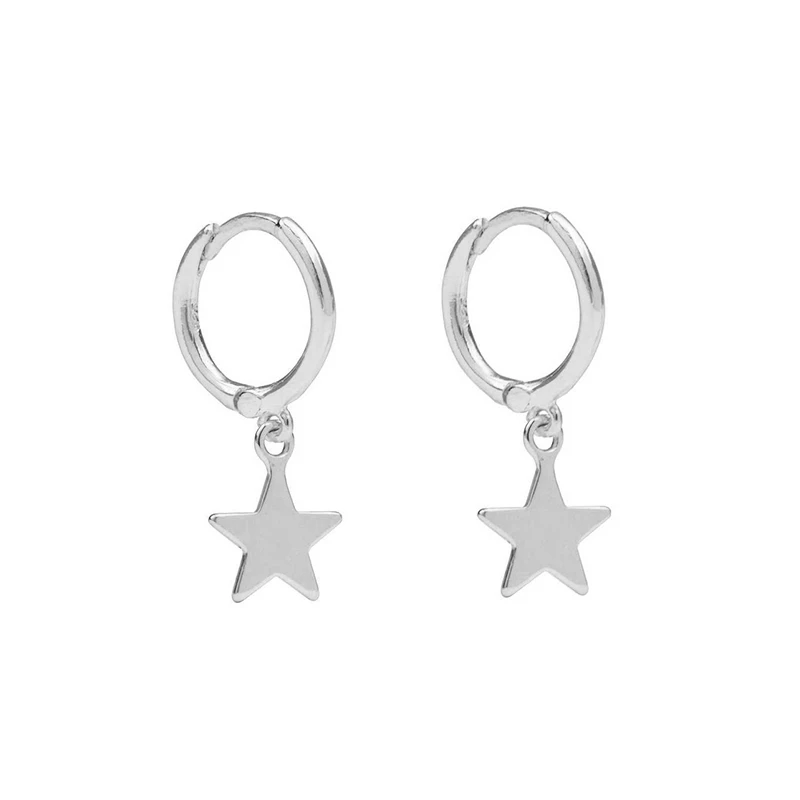 Pendientes plata 925 Moon Star Dangle Earrings 925 Sterling Silver Enamel Drop Earring For Women Girls Korean Fashion Jewerly