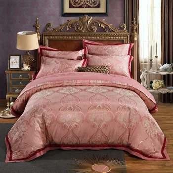 

Svetanya Satin Silk Cotton Linens Jacquard Bedding Set Queen King Size Bedsheet Duvet Cover Pillow Sham