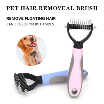 

Pet Hair Removal Comb Stainless Double-Sided Brush Detangler Fur Trimming Dematting Deshedding Brush for Dogs Cats Grooming Tool