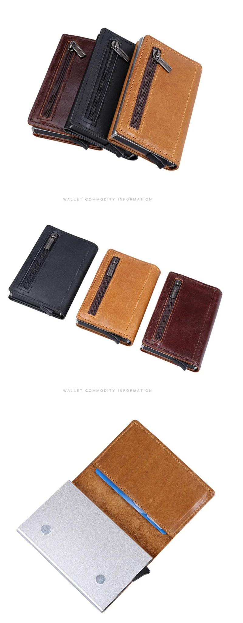 Антиrfid id Card Holder чехол для мужчин из натуральной кожи металлический кошелек мужской кошелек для монет женский мини карбоновый держатель для кредитных карт на молнии