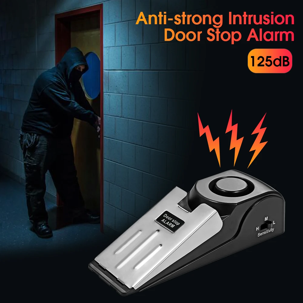 Home Security Door Stop Alarm 125db Door Block Vibration Alarm Portable Stopper Doorstop For Traveling Security