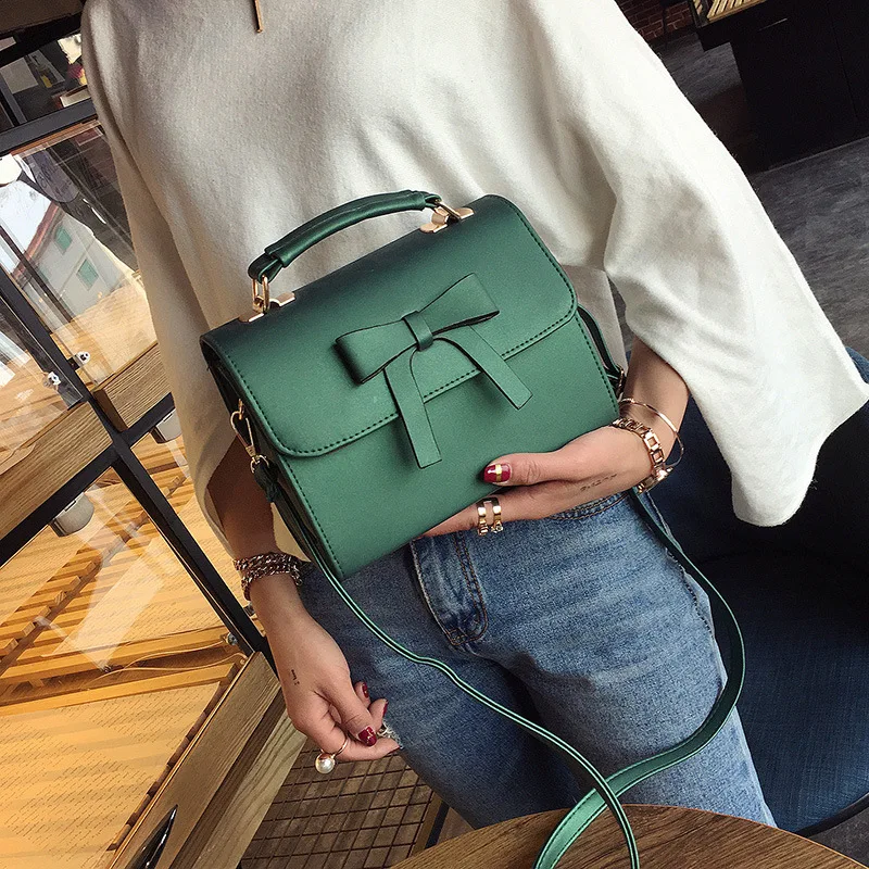 

2018 Spring And Summer New Style Korean-style Bow Women's Bag Hand Square Sling Bag PU Bag Shoulder Women's Bag