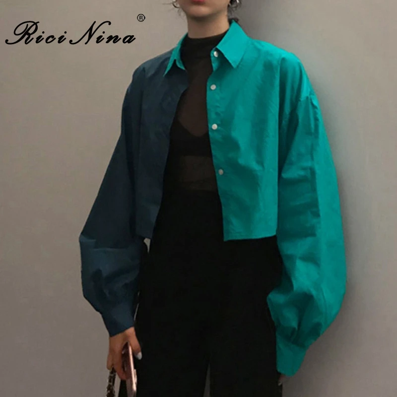

RICININA Short Shirts Women Blouses Long Sleeve Buttons Patchwork Womens Shirt Tops And Blouses Women 2019 Korean Shirt Autumn