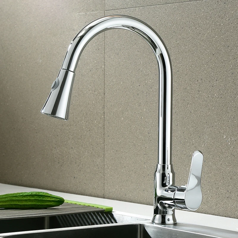 

BiNFU Chrome Mixer Faucet Single Hole Pull Out Spout Kitchen Sink Mixer Tap with Stream Sprayer Head Kitchen Tap