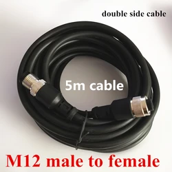 M12 Connector with 5m Cable - Male to Female, 4 - 8 Pin, PVC, Angled & Straight Configuration - 5P (Straight)