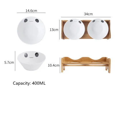 Pet Dog Bowl Bamboo Pet Stainless Steel/Ceramic Feeding and Drinking Bowls Combination with Bamboo Frame for Dog Cats Pet Feeder - Цвет: As picture3