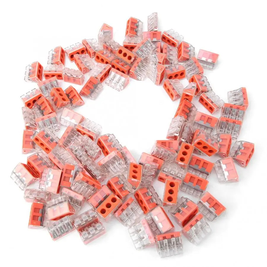 

Terminal Connector 100pcs 3 Way Push Fit Quick Wiring Connectors Electrical Wire Cable Terminal Blocks Cable Terminal