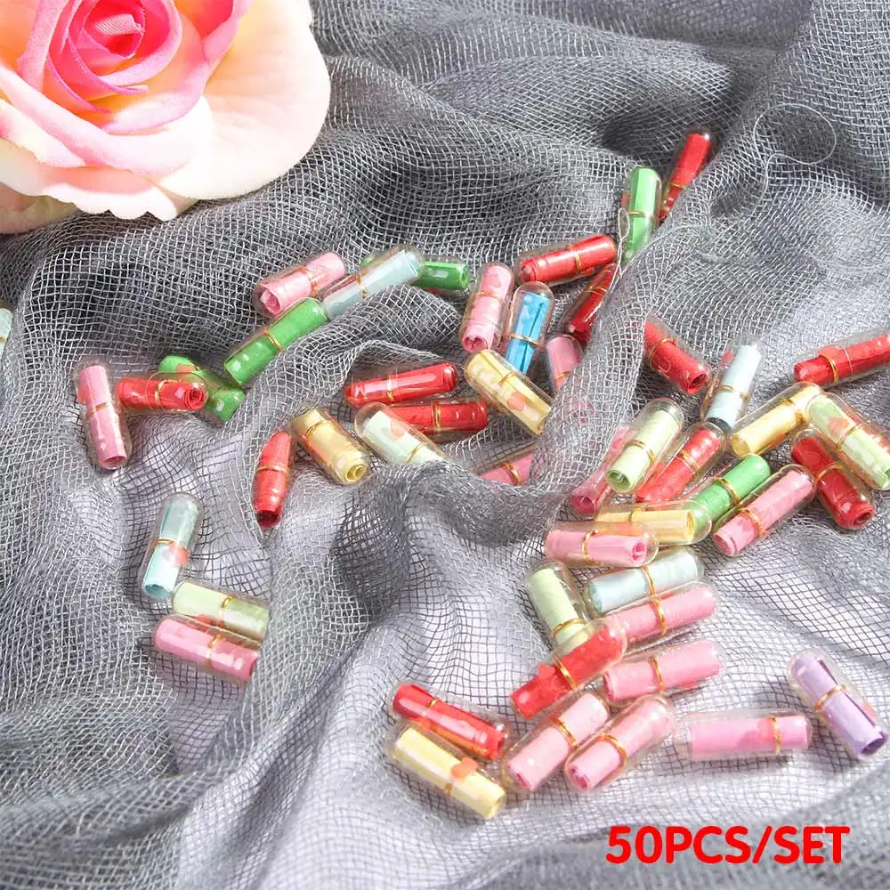50pcs Transparent Multi-Color Heart Shape Message Letter Capsule Cute Pills Mini letter paper roll message letter capsules