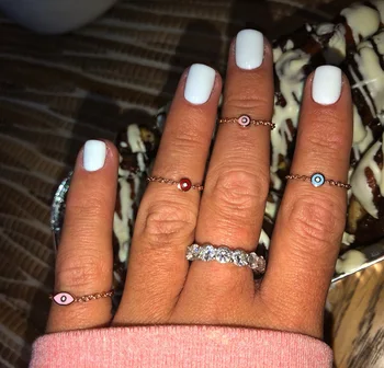 

Fashion turkish evil eye jewelry red blue pink enamel Round Evil eye charm adjust chain finger ring