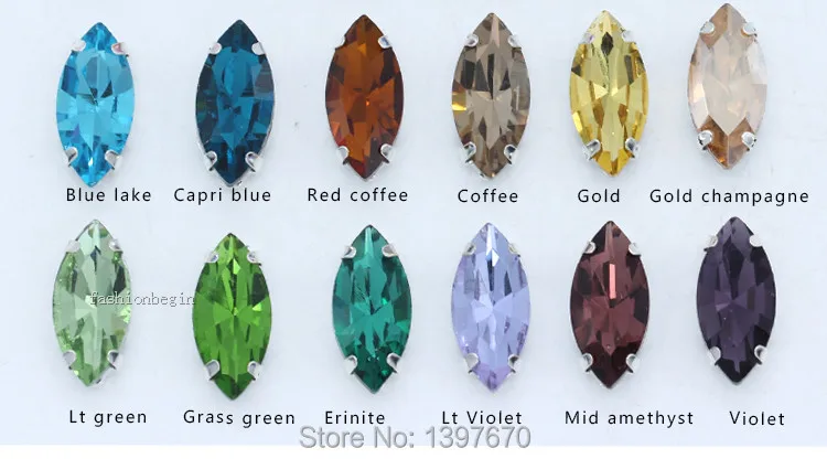 Description Picture 4 of itemAll size 24-colors Navette crystal glass Flatback sew on rhinestone stones montees silver claw button for jewelry DIY Garment