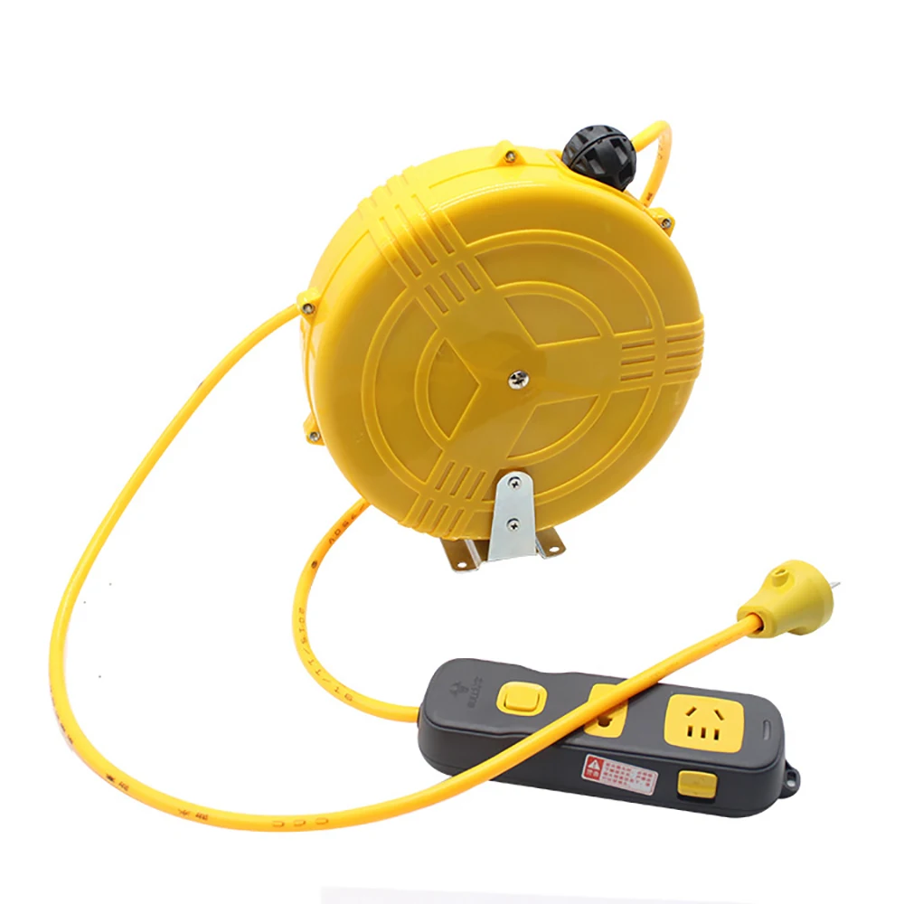 

220V Automatic Electric Hose Reel Electric Wire Telescopic Rolling Machine Cable Tray with Socket 5M-10M Optional Y