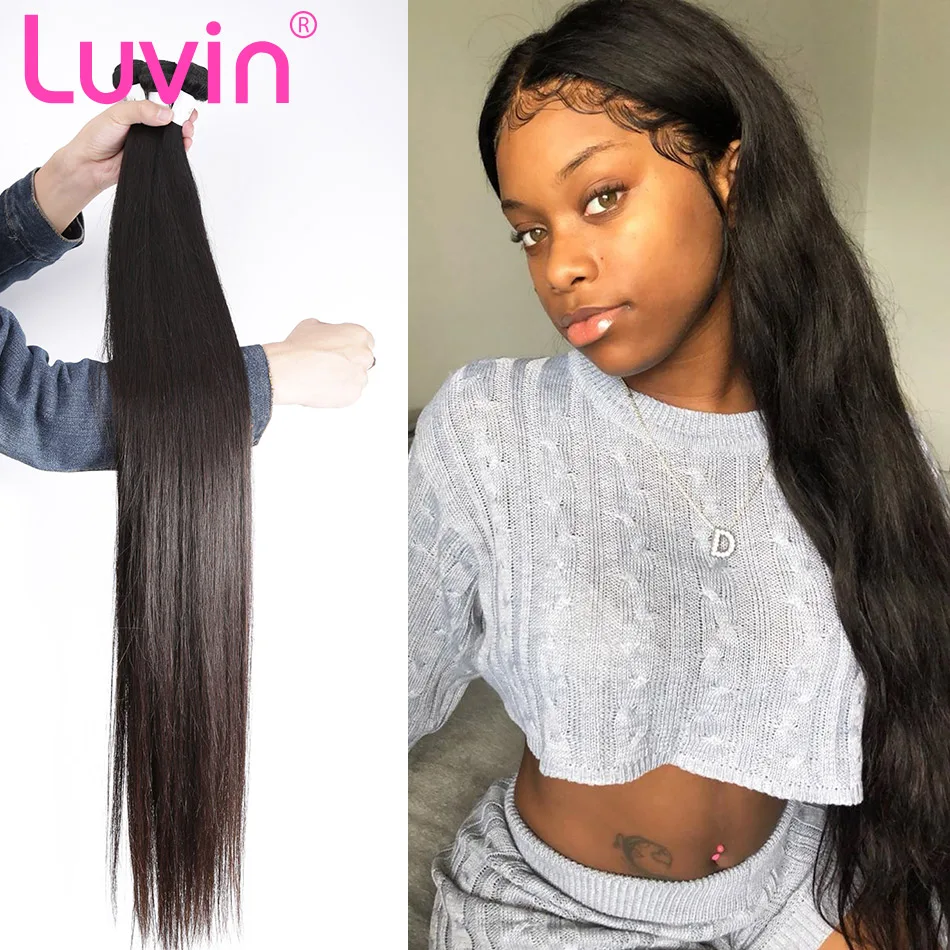 Luvin прямые 8-40 дюймов Remy бразильские волосы плетение пряди 28 30 32 дюймов натуральный цвет человеческие волосы пряди с двойным нарисованным
