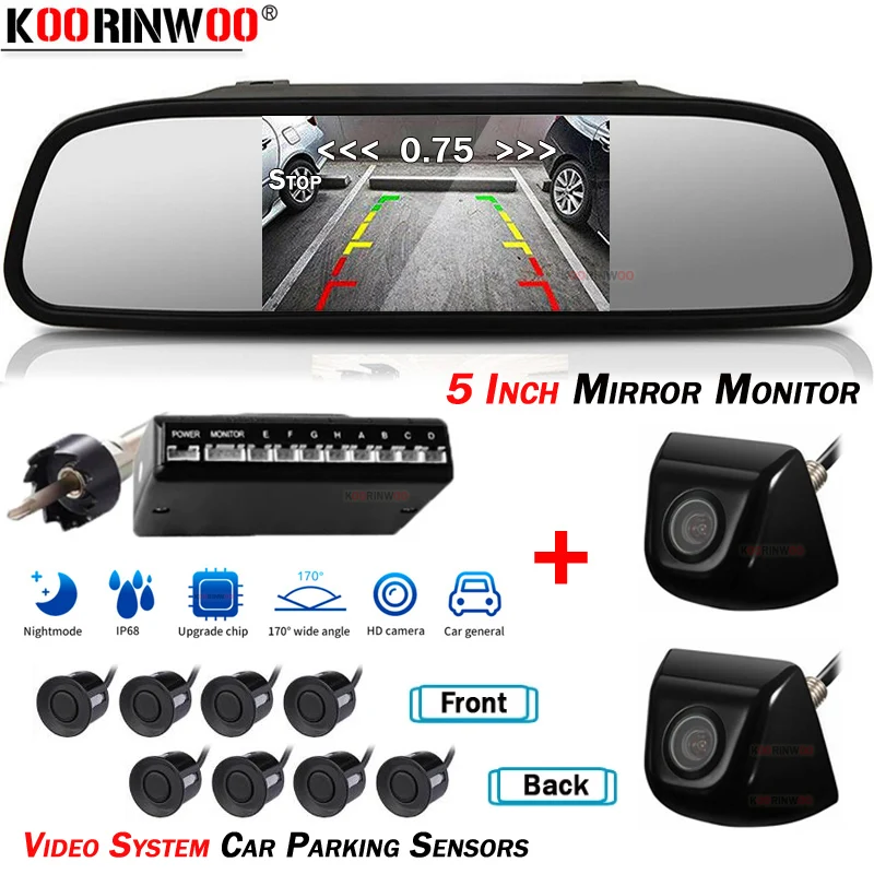 

Koorinwoo Car Sensors 8 Parktronics System Parking Radar Detector With Sounds Metal Camera Mirror Monitor Front&Rear Camera