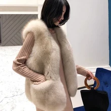 Faux Fur Coat Autumn Winter Women Fashion Casual Warm Slim Sleeveless Pockets Faux Fox Fur Vest Winter Jacket Women