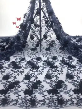 

Wedding Lace African French Lace Fabric High Quality, 3D Beaded Lace Fabric In Navy Blue, Heavy Beaded Lace Fabric FJ32981