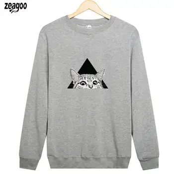 

Women Casual O-Neck Long Sleeve Cute Animal Gray, Black Print Autumn, Winter Pullover Sweatshirt Regular
