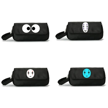 

New No Face Man Canvas Pencil Case Student Pen Bag Double Layer Large Capacity Cartoon Makeup Bag Cosmetic Bag Stationery Bag