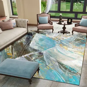 

Abstract Living Room Carpets Golden Blue Marble Home Decor Tapete Study Bedroom Bedside Non-Slip Floor Mat Sofa Table Area Rugs