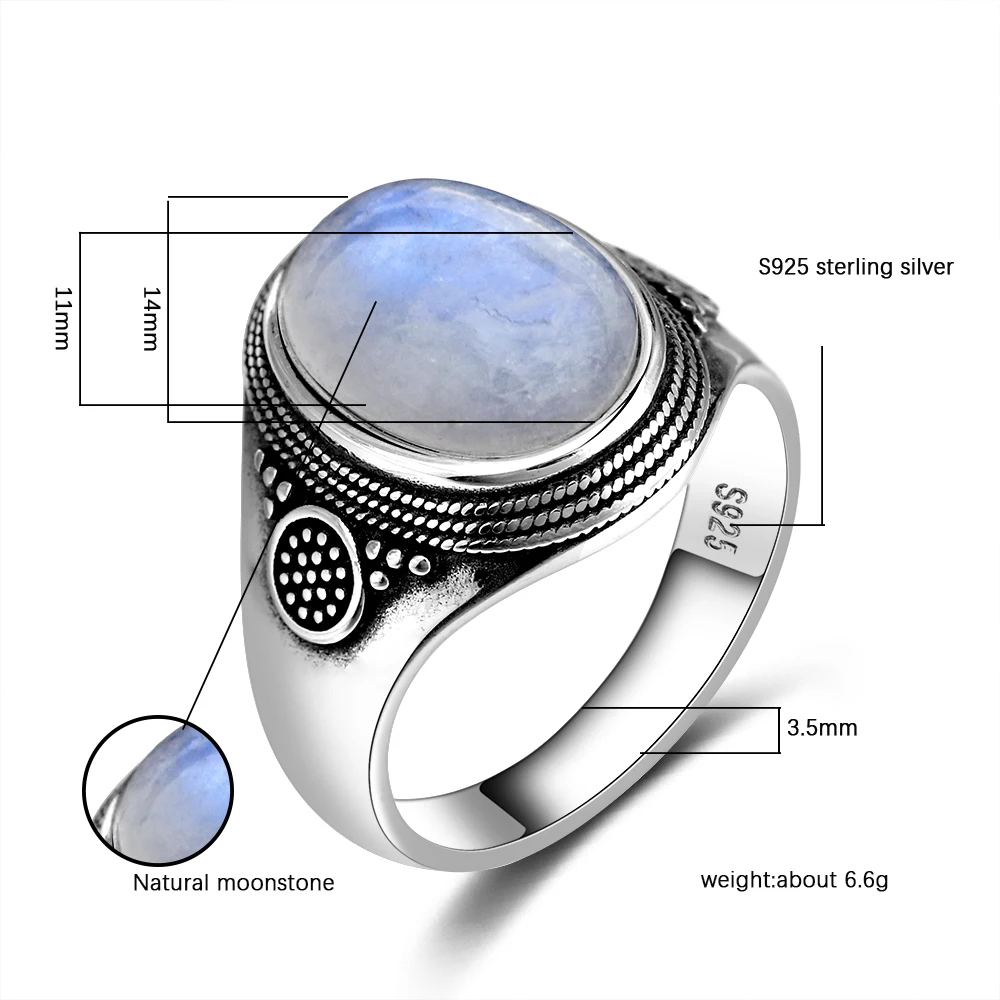 925 Sliver Moonstone Ring Women Fashion Wedding Jewelry Party Gift Size 6-10 