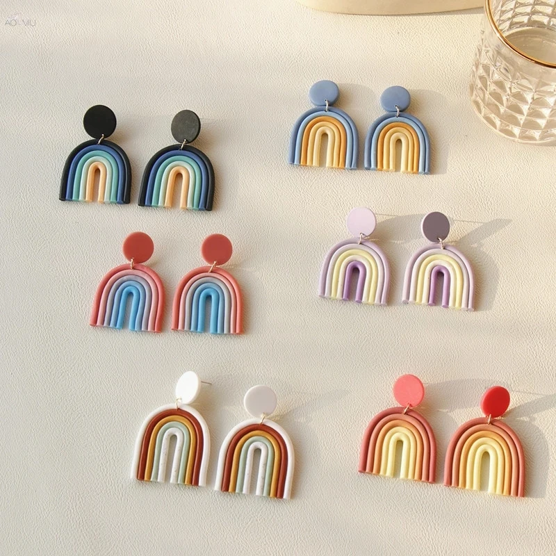 Dangle Earrings Drop Earrings Long Earrings AOMU 1Pair Korea Spring Autumn Candy Color Gradient Ceramic Clay Long Dangle Drop Earrings for Women Jewelry Gifts