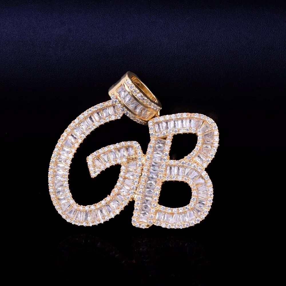 Мужское ожерелье с подвеской в виде букв багета на заказ Iced Out CZ Bubble Letters Bling для