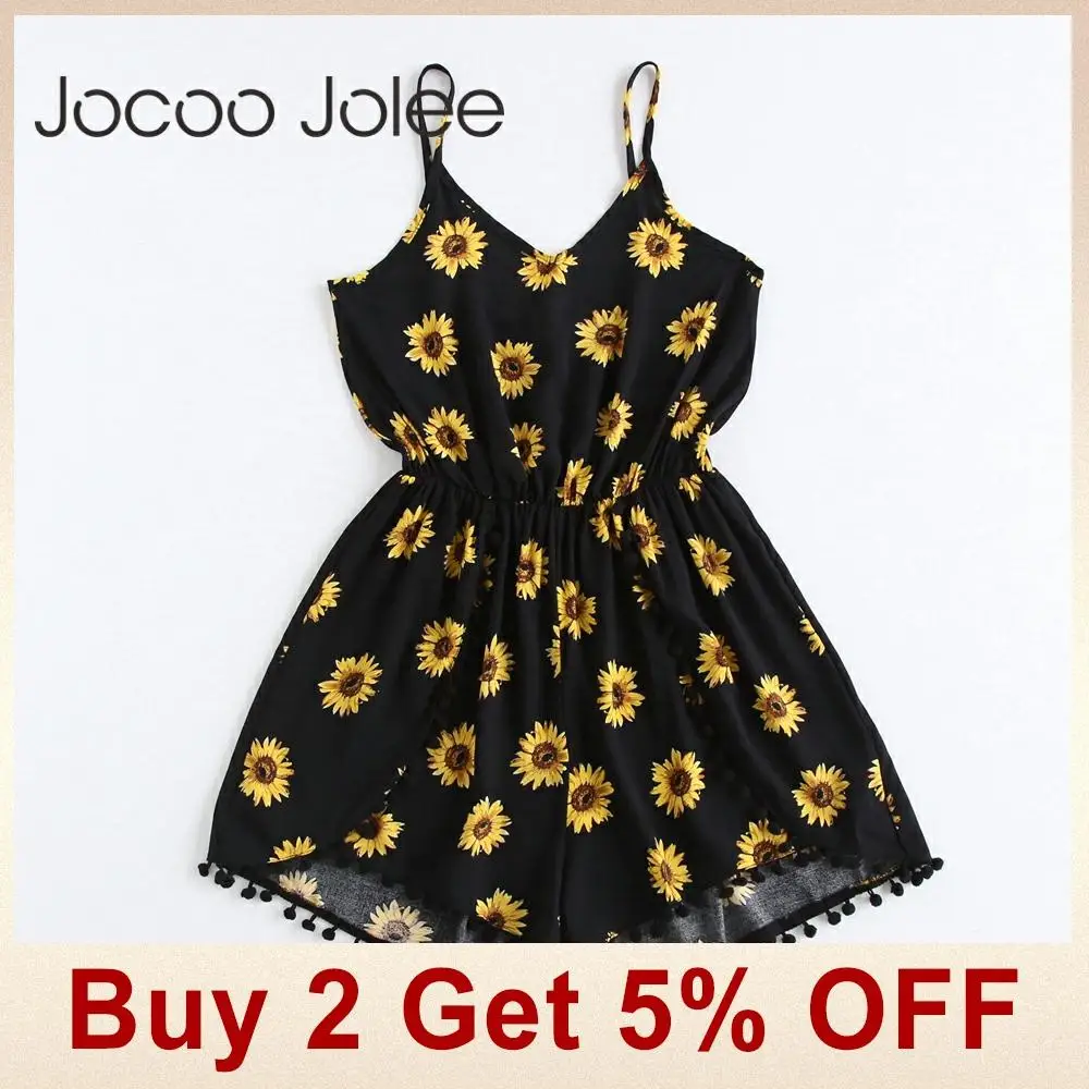 Jocoo Jolee сексуальные женские костюмы Комбинезоны богемные цветочные принты с глубоким вырезом Комбинезоны на тонких бретелях комбинезоны летние пляжные комбинезоны
