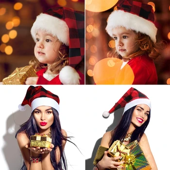 

1pc Red And Black Plaid Christmas Hat Decor Merry Christmas Decoration For Home Xmas Ornament Navidad Gift Kids Xmas Hat