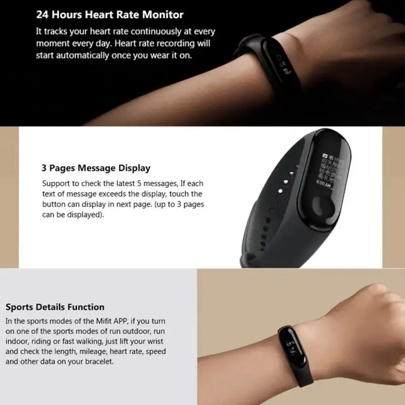 M3 умный Браслет OLED цветной экран кровяное давление/монитор сердечного ритма Смарт-браслет часы Шагомер