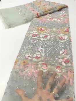 

NI.AI 2020 New Design African Lace Fabric High Quality French Nigerian Sequins Embroidered Tulle Lace Fabric For Wedding