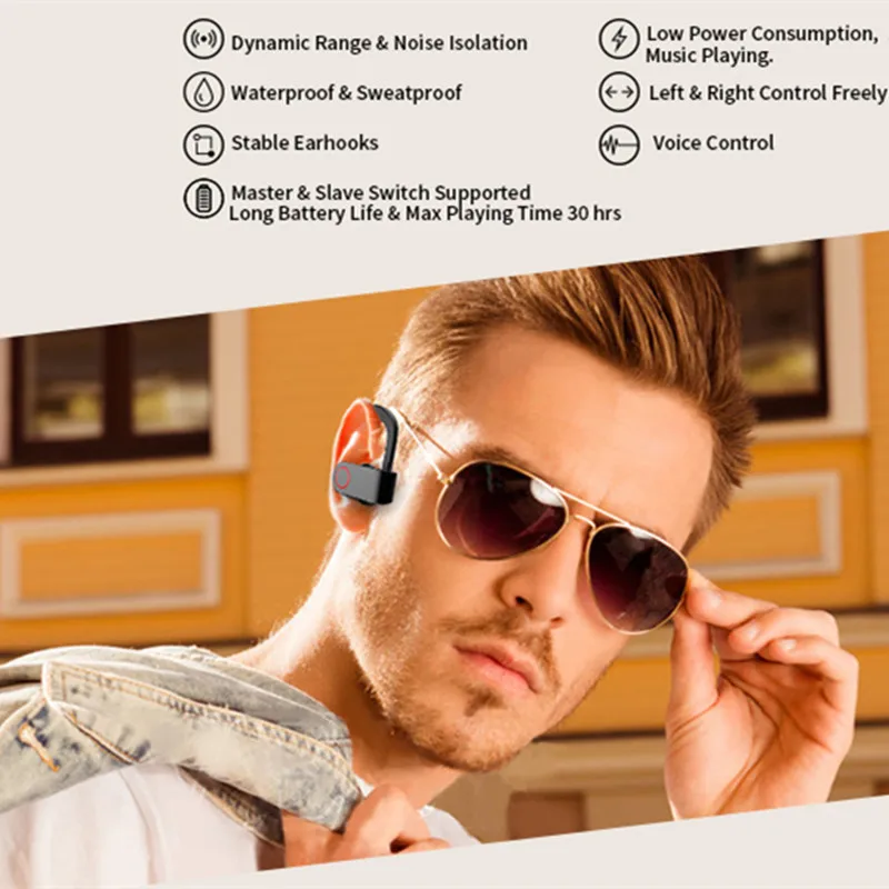 Беспроводные спортивные наушники, TWS, Bluetooth 5,0, наушники, ушные крючки, для бега, шумоподавление, стерео наушники с микрофоном для мобильного телефона