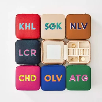 

Custom Text pattern Personalised PetiteTravel Jewelrry Case Custom Shadow Printed Gift For Her Luxury small earings ring bag box