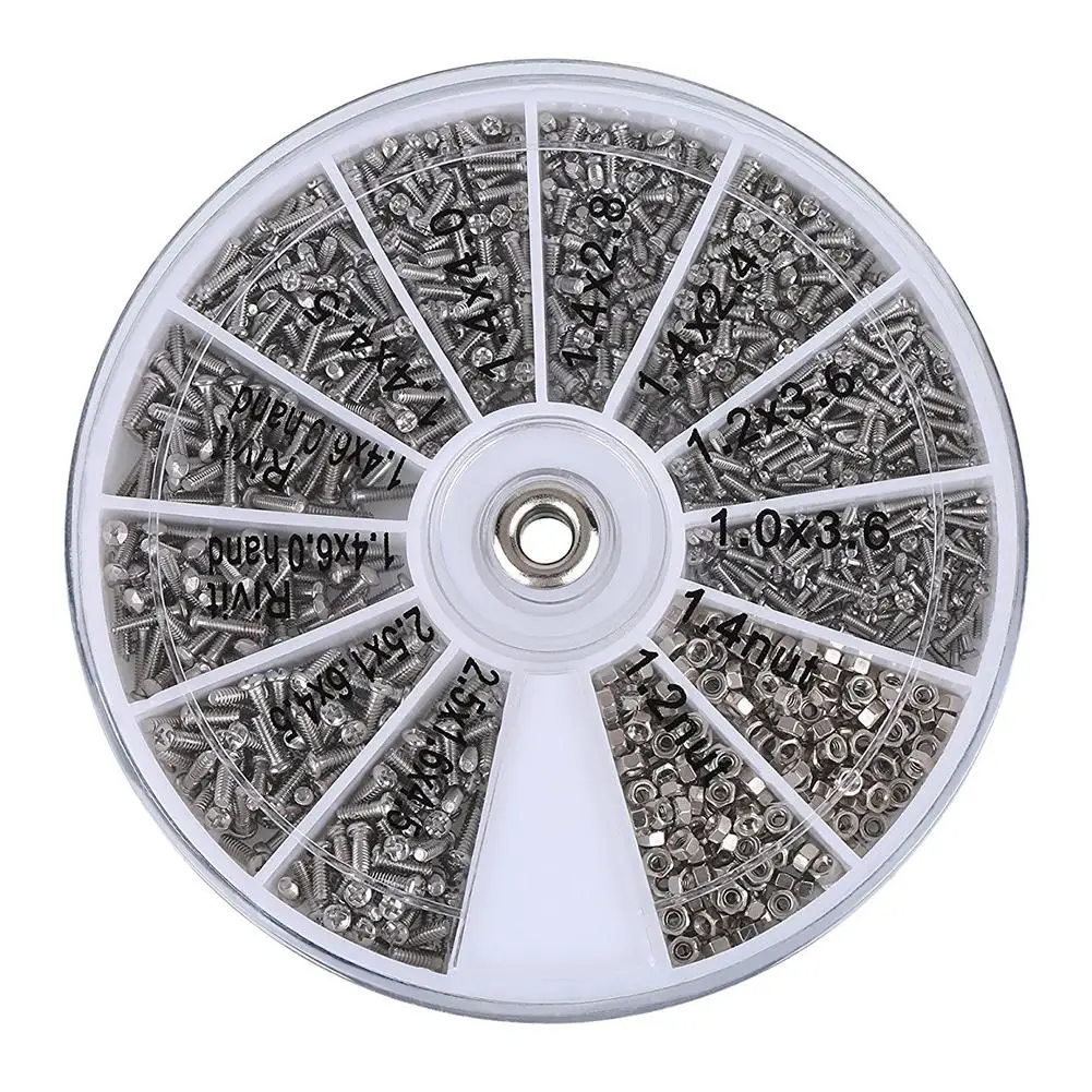 

1000pcs/Set Stainless Steel Screws Electronics Nuts Assortment For Glass Electronic Products Eyeglasses Repairing Tool