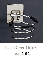 Hair Dryer Holder Blower Organizer Adhesive Wall Mounted Nail Free No Drilling Stainless Steel Spiral Stand For Bathroom