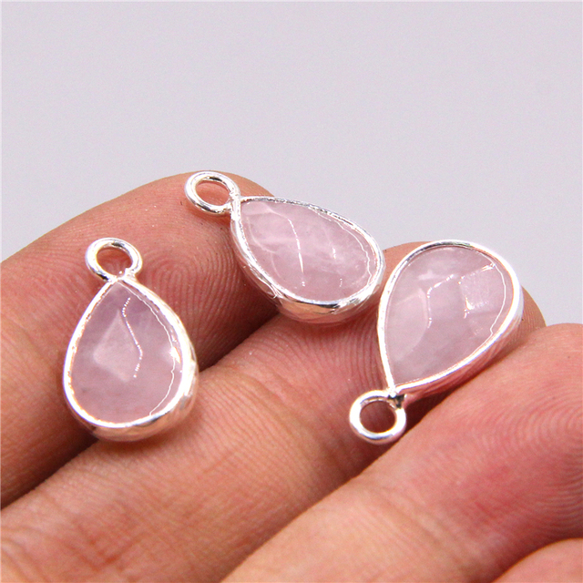Natural Rose Quartzs Amethysts stone Pendants earring necklace Single Hole Water drop pendant charm for jewelry making