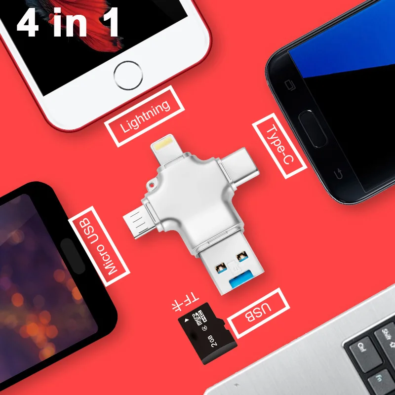 4 в 1 картридер card reader Micro SD microsdhc/sdxc к xqd кардридер typeC OTG адаптер usb 3 0 для освещения