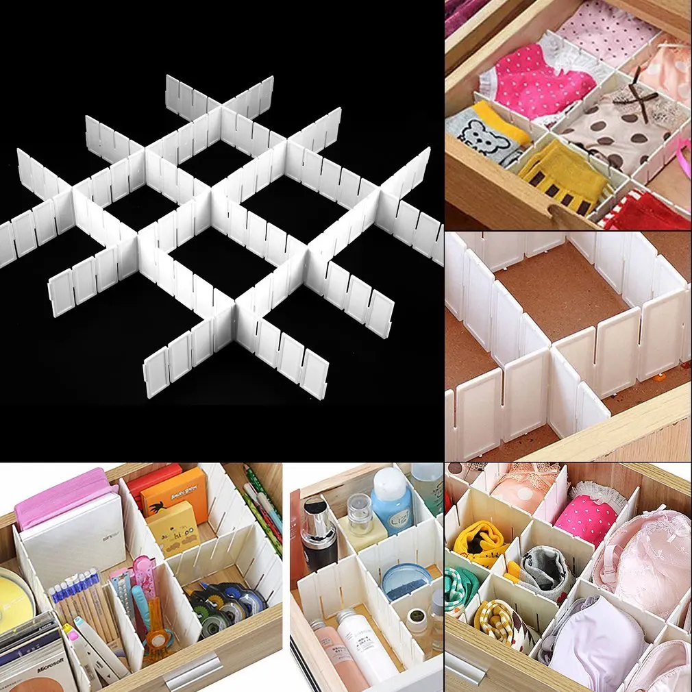 6Pcs Good Quality Practical Plastic DIY Grid Drawer Divider Household Office Necessities Storage Organizer Divider White