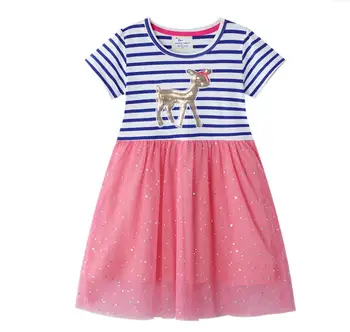 

Summer Cotton Baby Girls Striped Mesh Sparkle Dress, Princess Kids Cute Clothing 6 pieces/lot, Wholesale