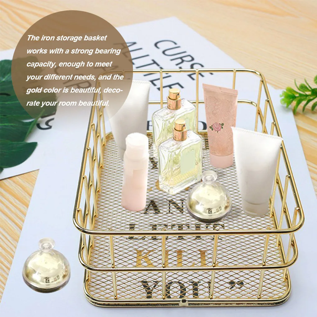 S L Size Storage Basket Golden Iron Storage Basket Multifunctional Wire Mesh Desktop Storage Organizer for Home Wicker Supplies 6