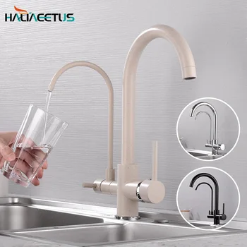 

New style Black Kitchen Faucets with Filtered Water Right angle Double Spout Kitchen Tap Bronze Sink Mixer Crane