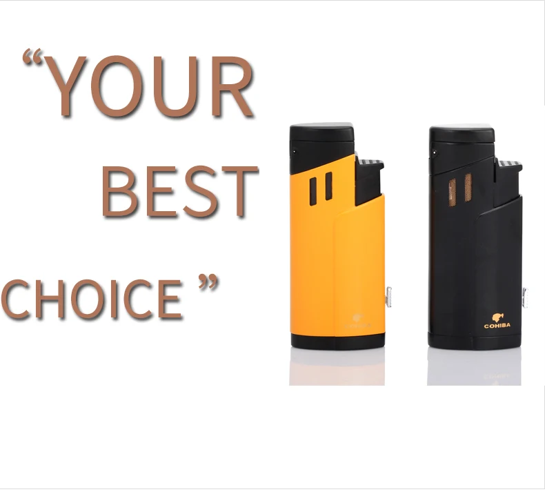 COHIBA Бутановая Зажигалка, 3 фонарь, зажигалка для сигарет, портативная, многоразовая, аксессуары для сигар с подарочной коробкой