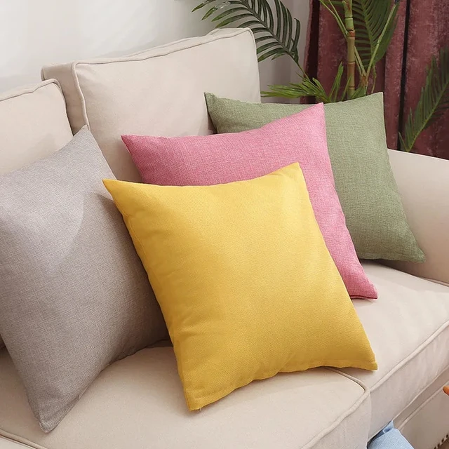 Plain Linen Throw Pillow Cover Home Decorative Pillowcase for Sofa Cafe Modern Solid Color Cushion Cover Square Pillow Case 2